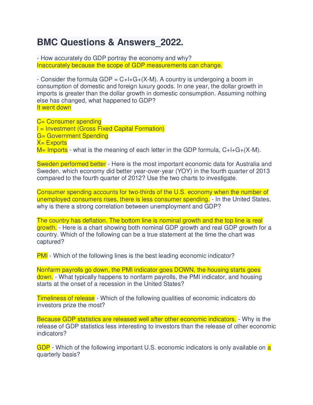 Preview image for BMC, Bloomberg Certification Test, Answered_2022.